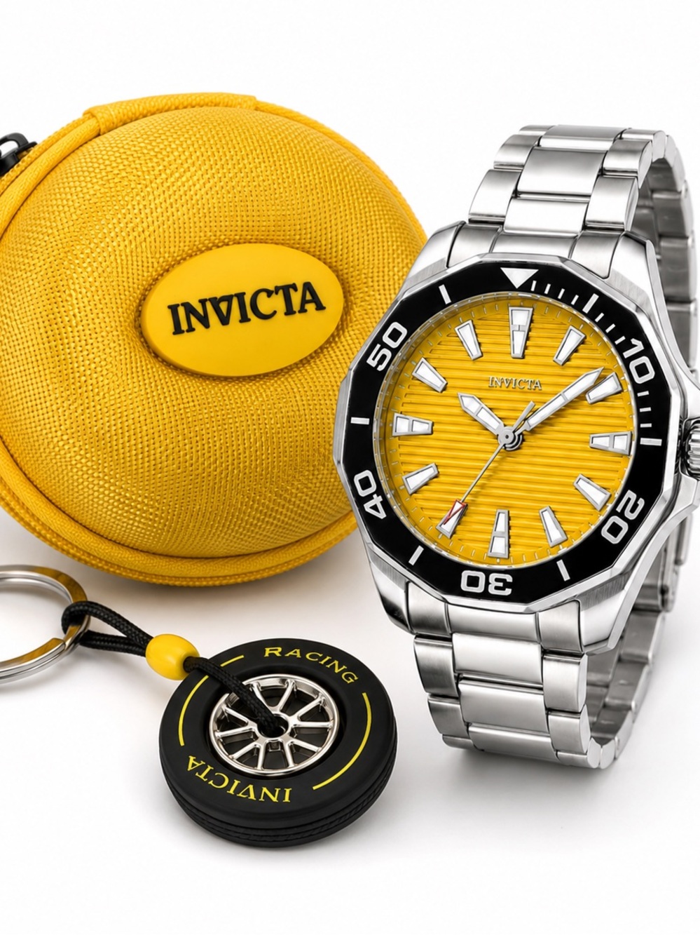 NEW Invicta Pro Diver Meridian 46mm Yellow Dial Watch Set 001-GA-M-101